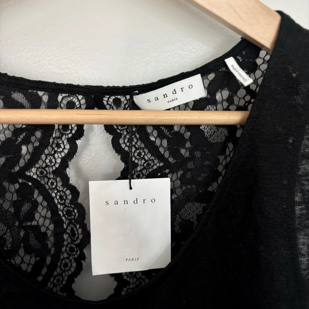 NWT Sandro Paris Black‎ Lace Tank Top Tango Noir Size Large - Picture 4 of 10